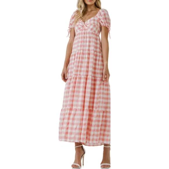English Factory Dresses & Skirts - ENGLISH FACTORY Gingham Knot Tiered Midi Dress